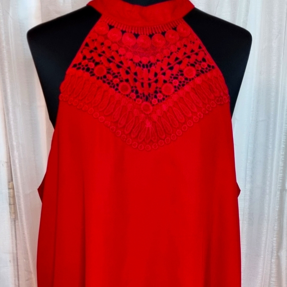 Style Dome Dresses & Skirts - Style Dome RED Flirty Crochet Neck Halter Style Lined Dress NWT Sz XXL
